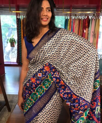 Royal Blue Banarasi Soft Silk Saree highlighted with Patola Weaves