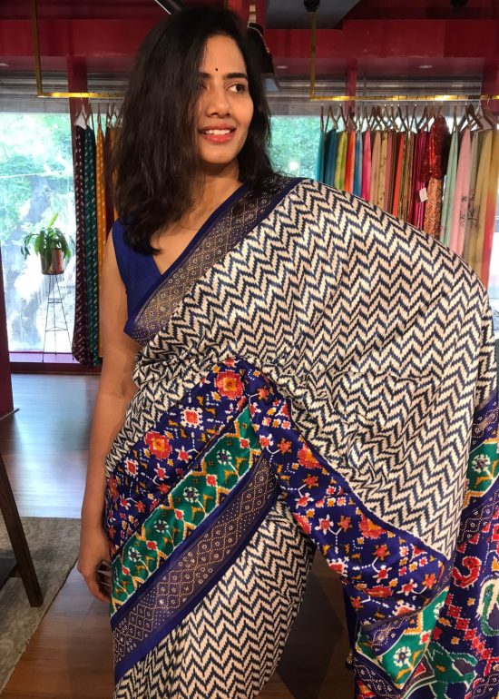 Royal Blue Banarasi Soft Silk Saree highlighted with Patola Weaves