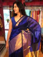 Royal Blue Mangalagiri Silk Saree with Handwoven Silk Border