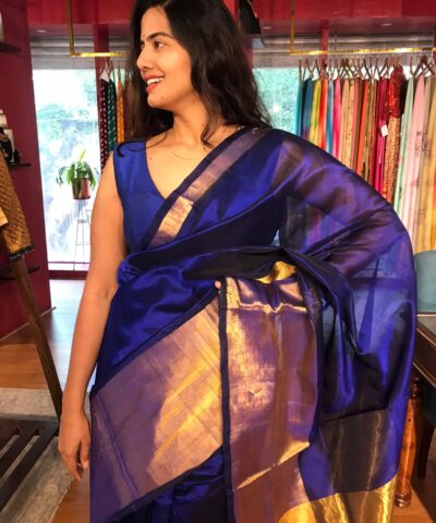 Royal Blue Mangalagiri Silk Saree with Handwoven Silk Border