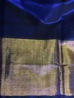 Royal Blue Mangalagiri Silk Saree with Handwoven Silk Border - Image 5