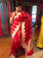 Scarlet Red Banarasi Silk Saree highlighted with Gold Zari Weaves - Image 5