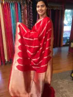 Scarlet Red Banarasi Silk Saree highlighted with Gold Zari Weaves - Image 3