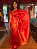 Red Banarasi Silk Saree highlighted with Gold Zari Weaves - Image 2