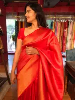 Red Banarasi Silk Saree highlighted with Gold Zari Weaves - Image 3