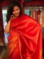 Red Banarasi Silk Saree highlighted with Gold Zari Weaves
