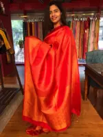 Red Banarasi Silk Saree highlighted with Gold Zari Weaves - Image 5
