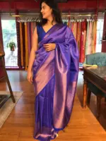 Royal Blue Banarasi Silk Saree highlighted with Gold Zari Weaves - Image 3