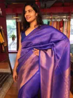 Royal Blue Banarasi Silk Saree highlighted with Gold Zari Weaves - Image 4