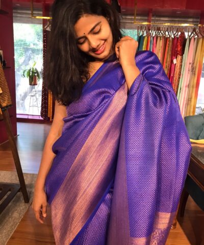 Royal Blue Banarasi Silk Saree highlighted with Gold Zari Weaves