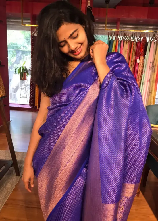 Royal Blue Banarasi Silk Saree highlighted with Gold Zari Weaves