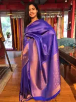Royal Blue Banarasi Silk Saree highlighted with Gold Zari Weaves - Image 2