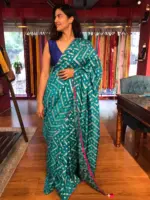Blue Banarasi Silk Saree highlighted with Leheriya Weaves - Image 3
