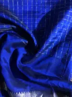 Royal Blue Mangalagiri Silk Saree in Silver Zari Chequered Pattern - Image 6