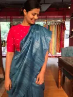 Blue Handwoven Tussar Silk Saree