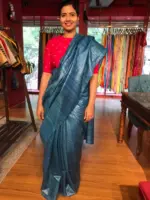 Blue Handwoven Tussar Silk Saree - Image 2