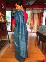 Blue Handwoven Tussar Silk Saree - Image 3