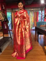 Pink Banarasi Paithani Silk Saree - Image 3