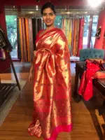 Pink Banarasi Paithani Silk Saree - Image 2