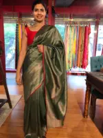 Bottle Green Banarasi Silk Saree highlighted with Antique Gold Zari  Weaves - Image 2