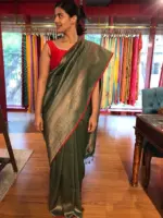 Bottle Green Banarasi Silk Saree highlighted with Antique Gold Zari  Weaves - Image 4
