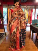 Beige Banarasi Silk Saree highlighted with Kalamkari Prints - Image 4