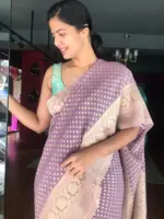 Lilac Banarasi Georgette Silk Saree highlighted with Zari Buttas - Image 5