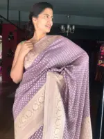 Lilac Banarasi Georgette Silk Saree highlighted with Zari Buttas