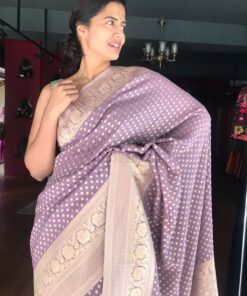 Lilac Banarasi Georgette Silk Saree highlighted with Zari Buttas