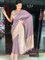 Lilac Banarasi Georgette Silk Saree highlighted with Zari Buttas - Image 2