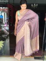 Lilac Banarasi Georgette Silk Saree highlighted with Zari Buttas - Image 4