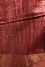 Earthy Maroon Handwoven Tussar Silk Saree - Image 7