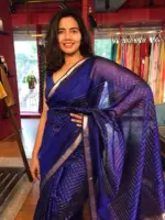 Royal Blue Mangalagiri Silk Saree in Silver Zari Chequered Pattern