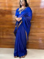 Royal Blue Mangalagiri Silk Saree in Gold Zari Chequered Pattern - Image 3