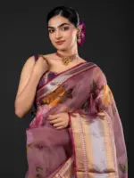Lilac Printed Organza Silk Saree highlighted with Kanchi Zari Border