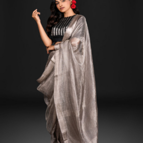 Metallic Silver Pure Tissue Silk Saree