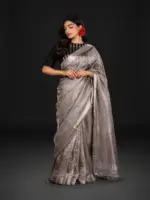 Metallic Silver Pure Tissue Silk Saree