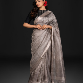 Metallic Silver Pure Tissue Silk Saree