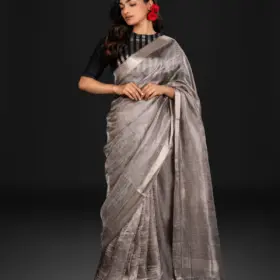 Metallic Silver Pure Tissue Silk Saree