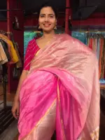 Ombre Pink Chiniya Silk Saree with Gold Resham Zari Weaves - Image 4