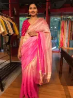 Ombre Pink Chiniya Silk Saree with Gold Resham Zari Weaves - Image 2
