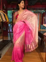 Ombre Pink Chiniya Silk Saree with Gold Resham Zari Weaves - Image 6