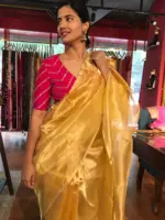 Golden Yellow Tissue Silk Saree with Gold Zari piping