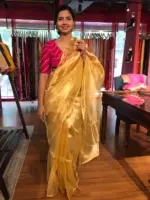 Golden Yellow Tissue Silk Saree with Gold Zari piping - Image 4