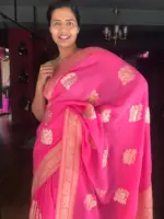Pink Banarasi Georgette Silk Saree highlighted with Zari Buttas - Image 5