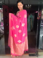 Pink Banarasi Georgette Silk Saree highlighted with Zari Buttas - Image 2