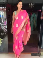 Pink Banarasi Georgette Silk Saree highlighted with Zari Buttas - Image 3