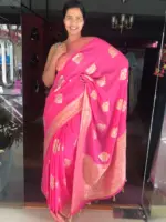 Pink Banarasi Georgette Silk Saree highlighted with Zari Buttas - Image 4