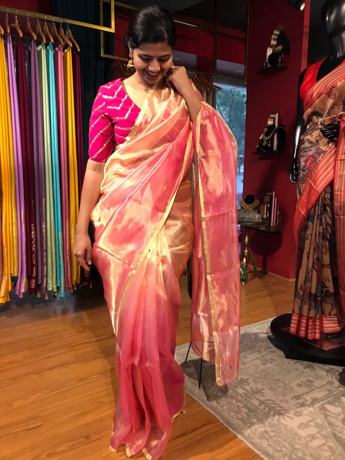 Zohra Pink Silver Silk Tissue Saree