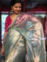 Arctic Blue Tissue Silk Saree with Gold Zari piping